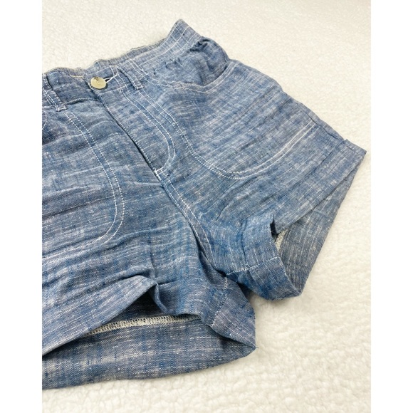 FRENCH CONNECTION • Blue Linen High-Waisted Shorts - Picture 10 of 13